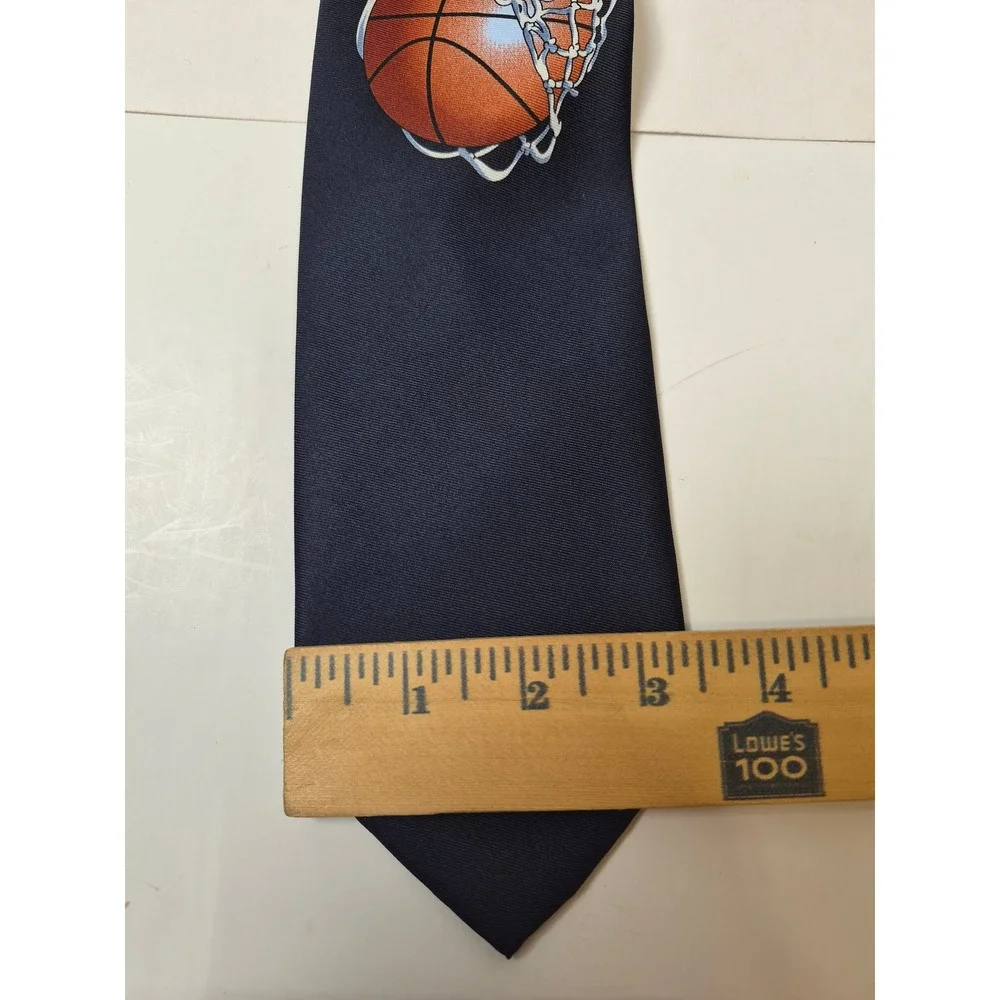 Ralph Marlin Mens Basketball Hoop Novelty Necktie Navy Blue Polyester Sports Tie
